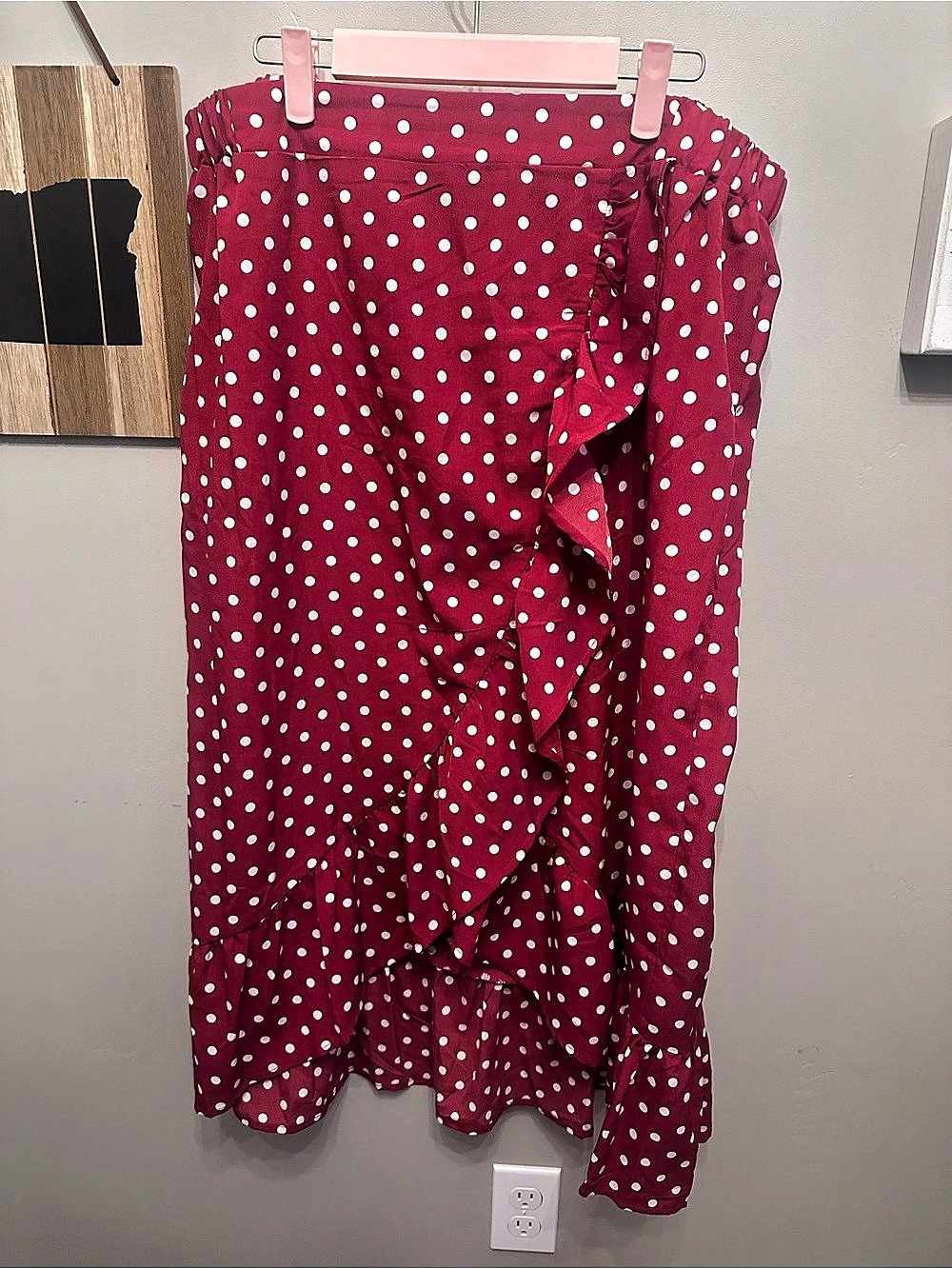 SHEIN Polka Dot Ruffle Midi Skirt in Red & White Size 2XL
